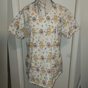 Zoe & Chloe Fall Theme Scrub Top Hedgehog Fox Leaves Sz Large